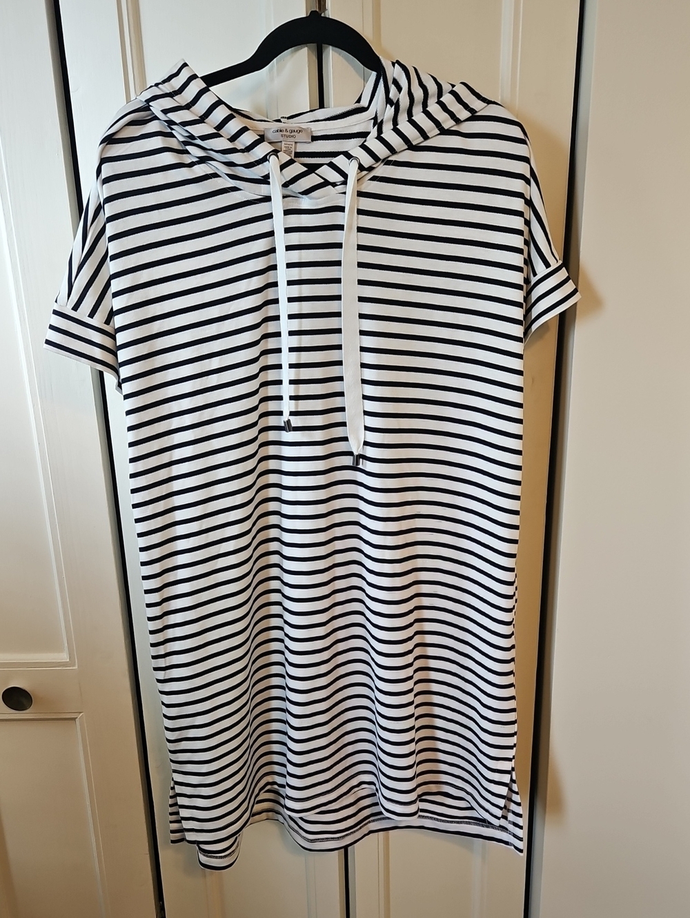 Cable & Gauge Black and White Striped Hooded Mini Dress